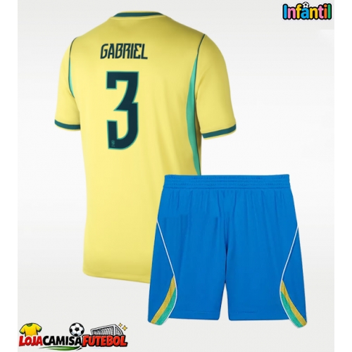 Camisa de Futebol Brasil Gabriel Magalhaes #3 Equipamento Principal Infantil Mundo 2026 Manga Curta (+ Calças curtas)
